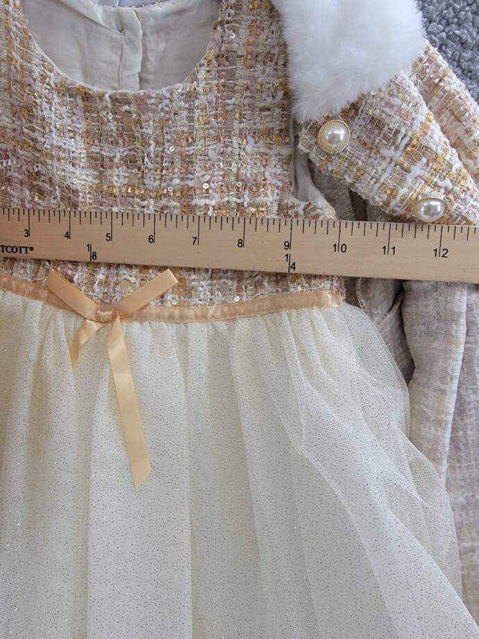 Blueberi Boulevard Tweed Boucle Coat & Glitter Tulle Dress Set Girls 4T Cream