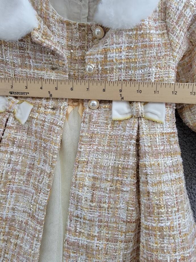 Blueberi Boulevard Tweed Boucle Coat & Glitter Tulle Dress Set Girls 4T Cream