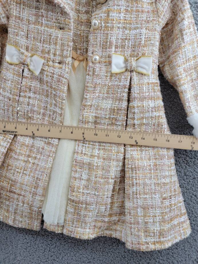 Blueberi Boulevard Tweed Boucle Coat & Glitter Tulle Dress Set Girls 4T Cream