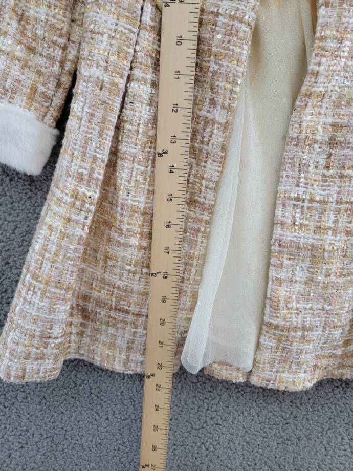 Blueberi Boulevard Tweed Boucle Coat & Glitter Tulle Dress Set Girls 4T Cream