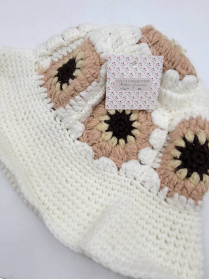 Lulla Collection Crochet Bucket Hat Women's OS White/Nude