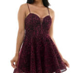 B Darlin Velvet Flocked Adjustable-Strap Fit & Flare Dress Juniors' 9/10 Wine