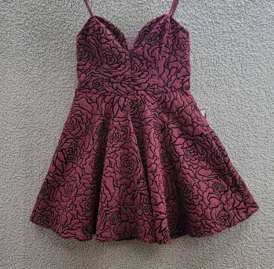B Darlin Velvet Flocked Adjustable-Strap Fit & Flare Dress Juniors' 9/10 Wine