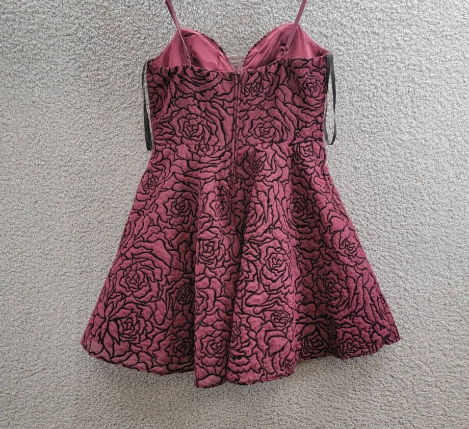 B Darlin Velvet Flocked Adjustable-Strap Fit & Flare Dress Juniors' 9/10 Wine