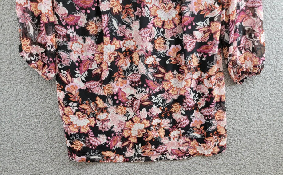 MSK Long-Sleeve Tie-Back Dress Women's L Multi Floral V-Neck Back Zip Closure