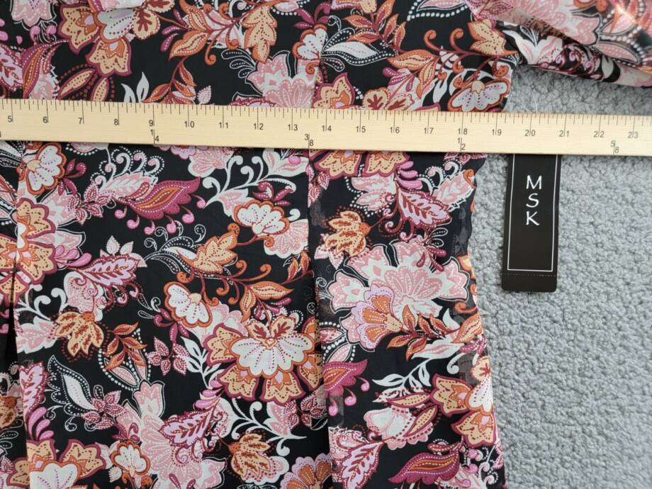 MSK Long-Sleeve Tie-Back Dress Women's L Multi Floral V-Neck Back Zip Closure