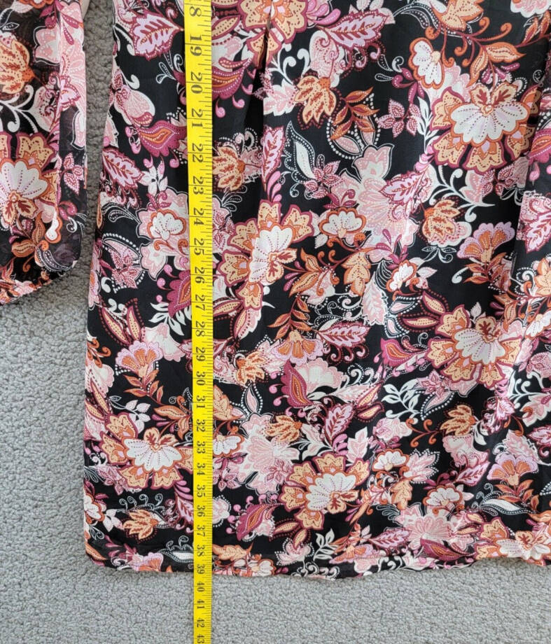 MSK Long-Sleeve Tie-Back Dress Women's L Multi Floral V-Neck Back Zip Closure