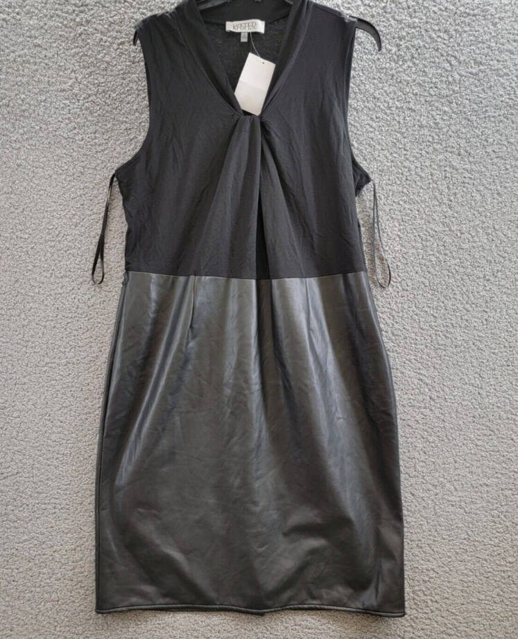 Kasper Mixed-Media Twist-Neck Sheath Dress Women's 16 Black V-Neck Pullover