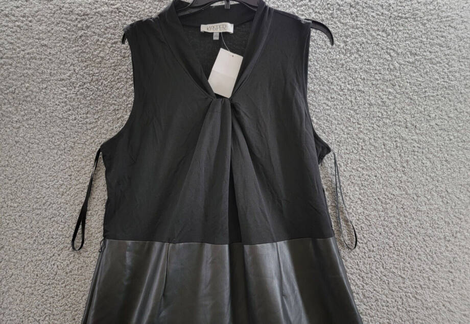 Kasper Mixed-Media Twist-Neck Sheath Dress Women's 16 Black V-Neck Pullover