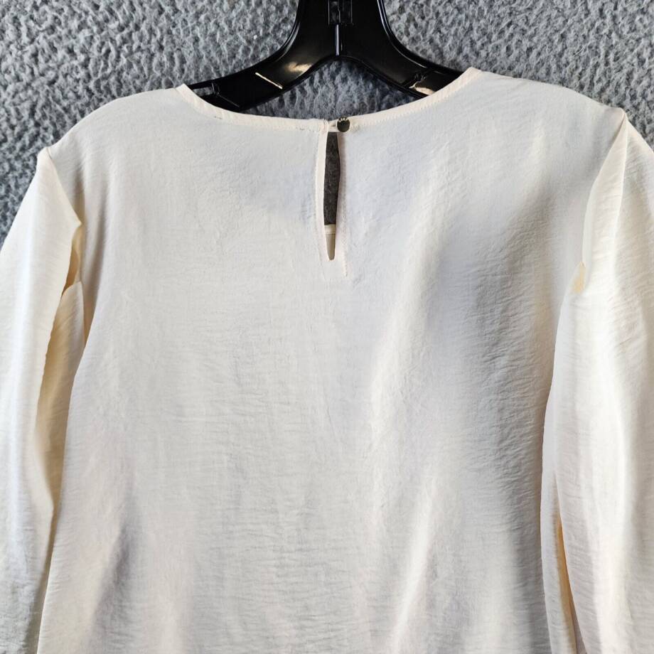 DKNY 3/4-Sleeve Hammered Satin Top Womens S Buttercream Crewneck Keyhole Closure