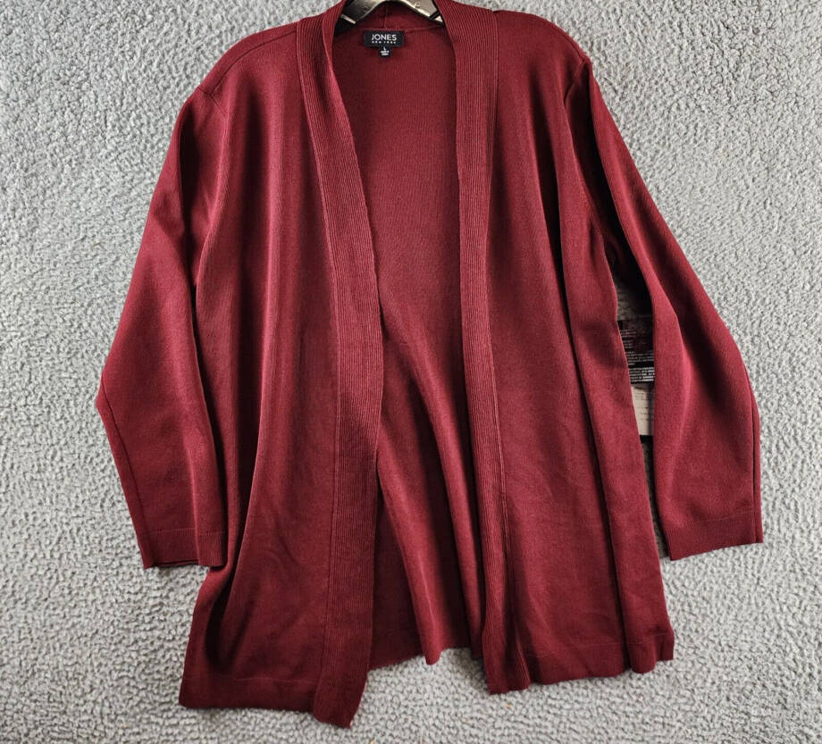 Jones New York Icon Cardigan Sweater Women's L Bordeaux Open Front Long Sleeve