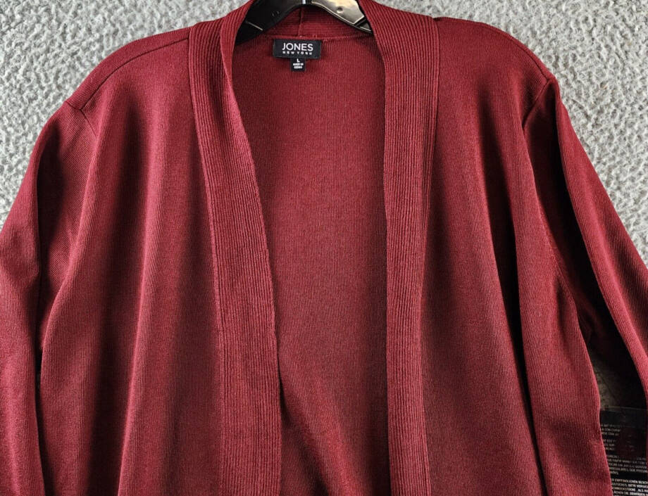 Jones New York Icon Cardigan Sweater Women's L Bordeaux Open Front Long Sleeve