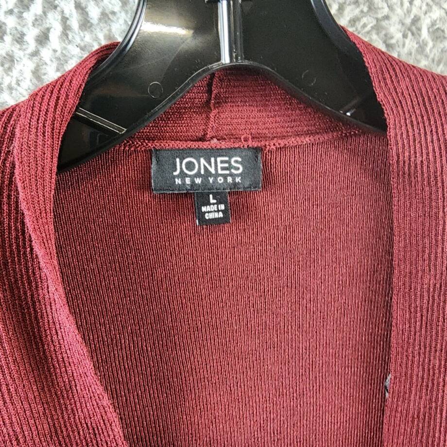 Jones New York Icon Cardigan Sweater Women's L Bordeaux Open Front Long Sleeve