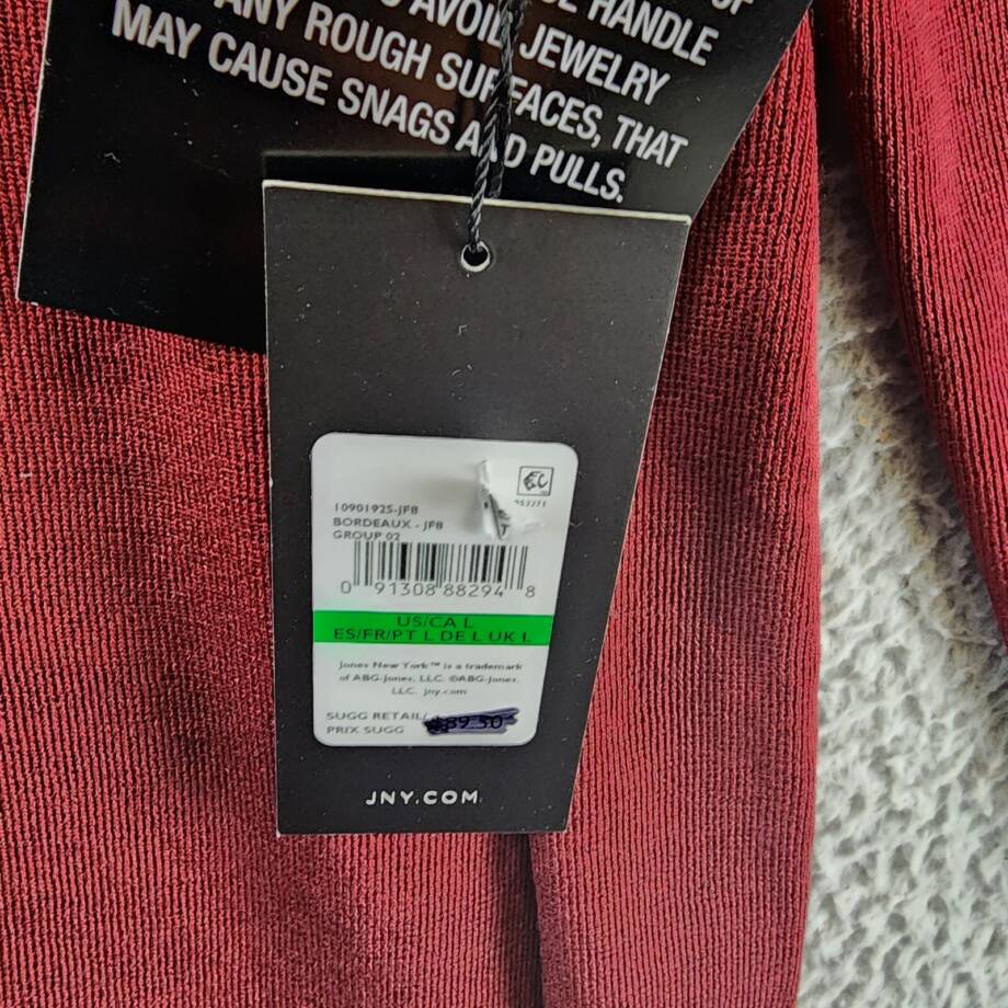 Jones New York Icon Cardigan Sweater Women's L Bordeaux Open Front Long Sleeve