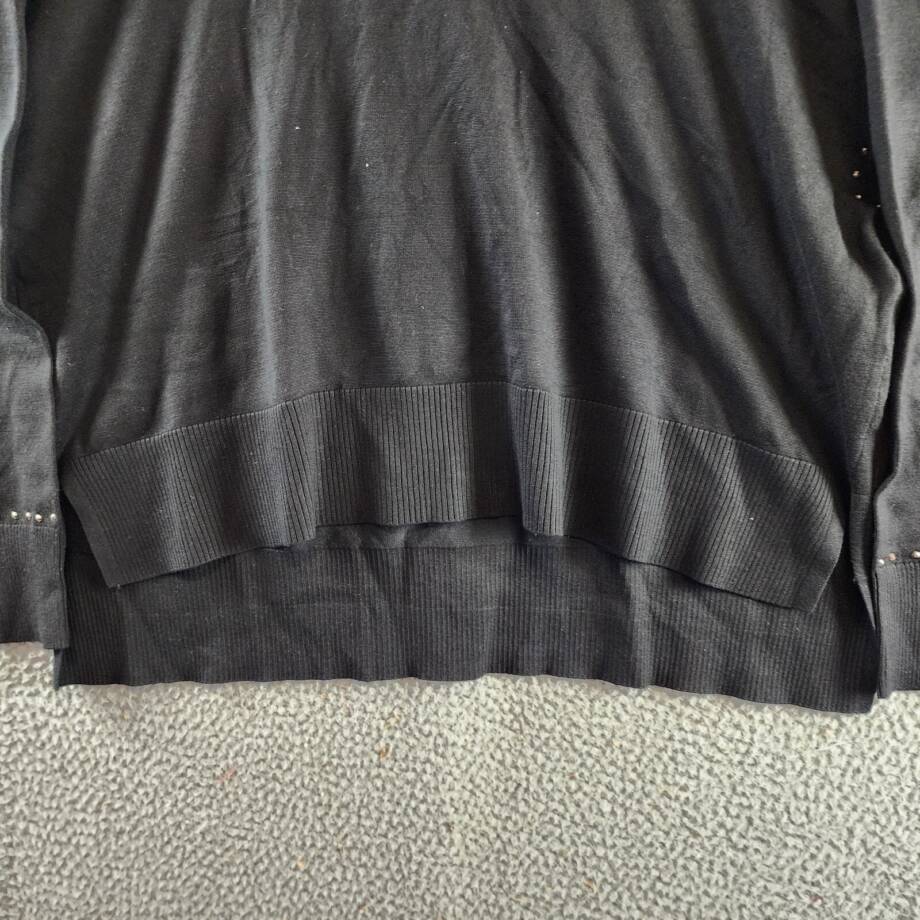 DKNY Studded Sweater Women's M Black Ribbed Trim Crew Neck Long Sleeve Pullover