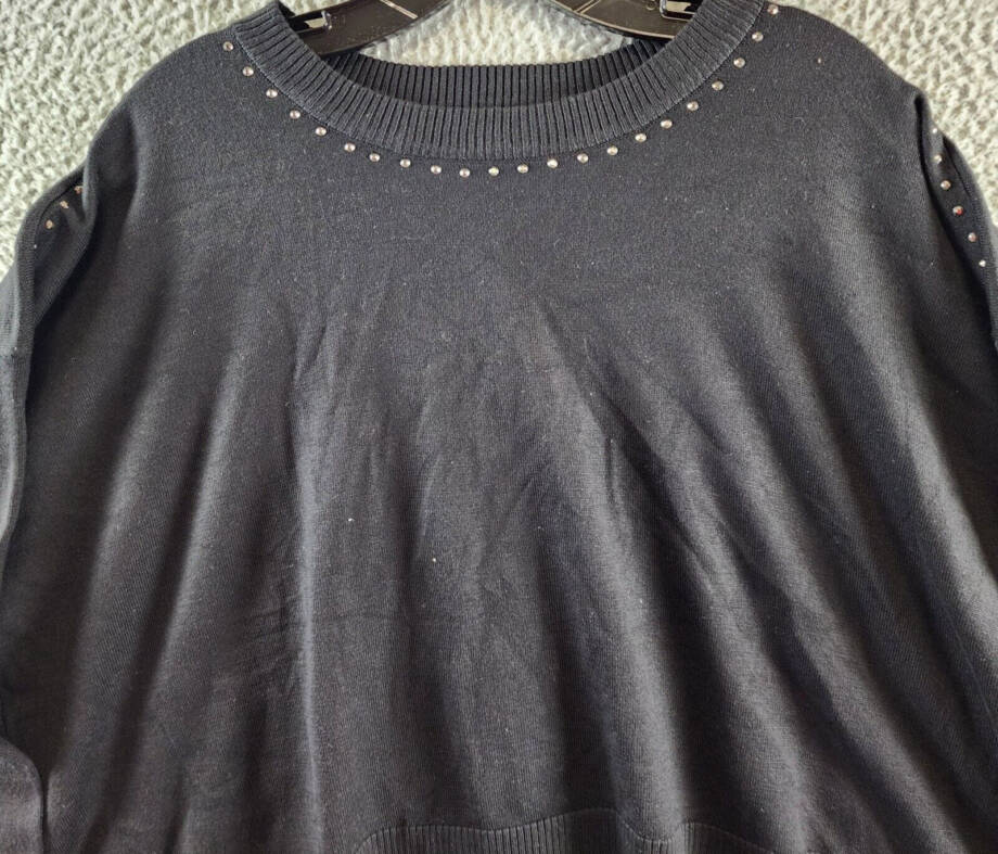DKNY Studded Sweater Women's M Black Ribbed Trim Crew Neck Long Sleeve Pullover