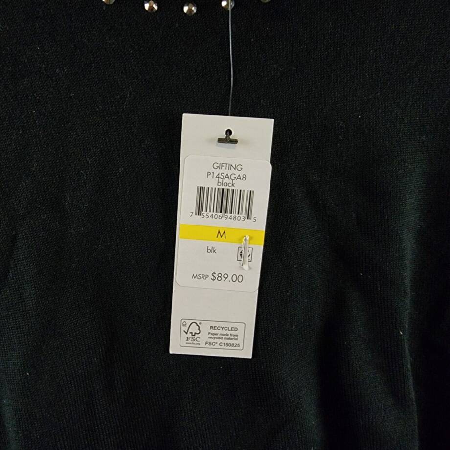 DKNY Studded Sweater Women's M Black Ribbed Trim Crew Neck Long Sleeve Pullover
