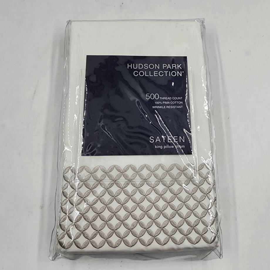 Hudson Park Collection Embroidered Geo King Pillow Sham 20in x 36in Silver
