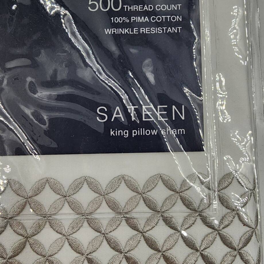 Hudson Park Collection Embroidered Geo King Pillow Sham 20in x 36in Silver