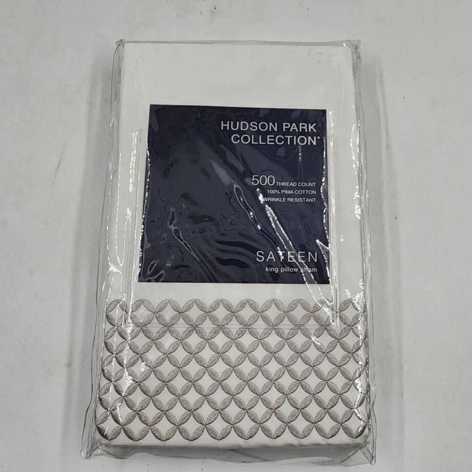 Hudson Park Collection Embroidered Geo King Pillow Sham 20in x 36in Silver