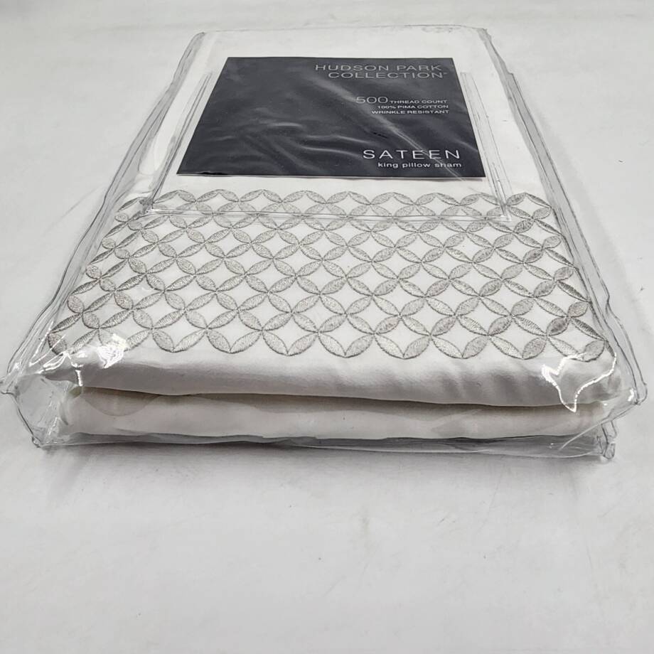 Hudson Park Collection Embroidered Geo King Pillow Sham 20in x 36in Silver