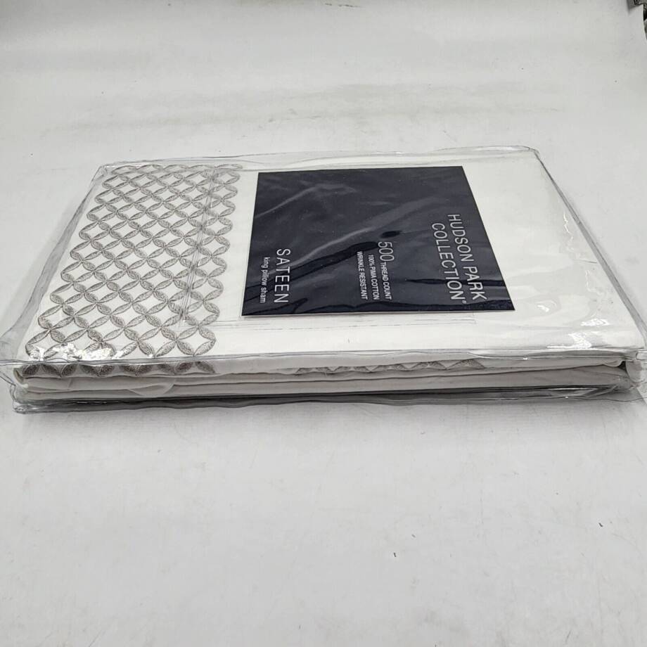 Hudson Park Collection Embroidered Geo King Pillow Sham 20in x 36in Silver