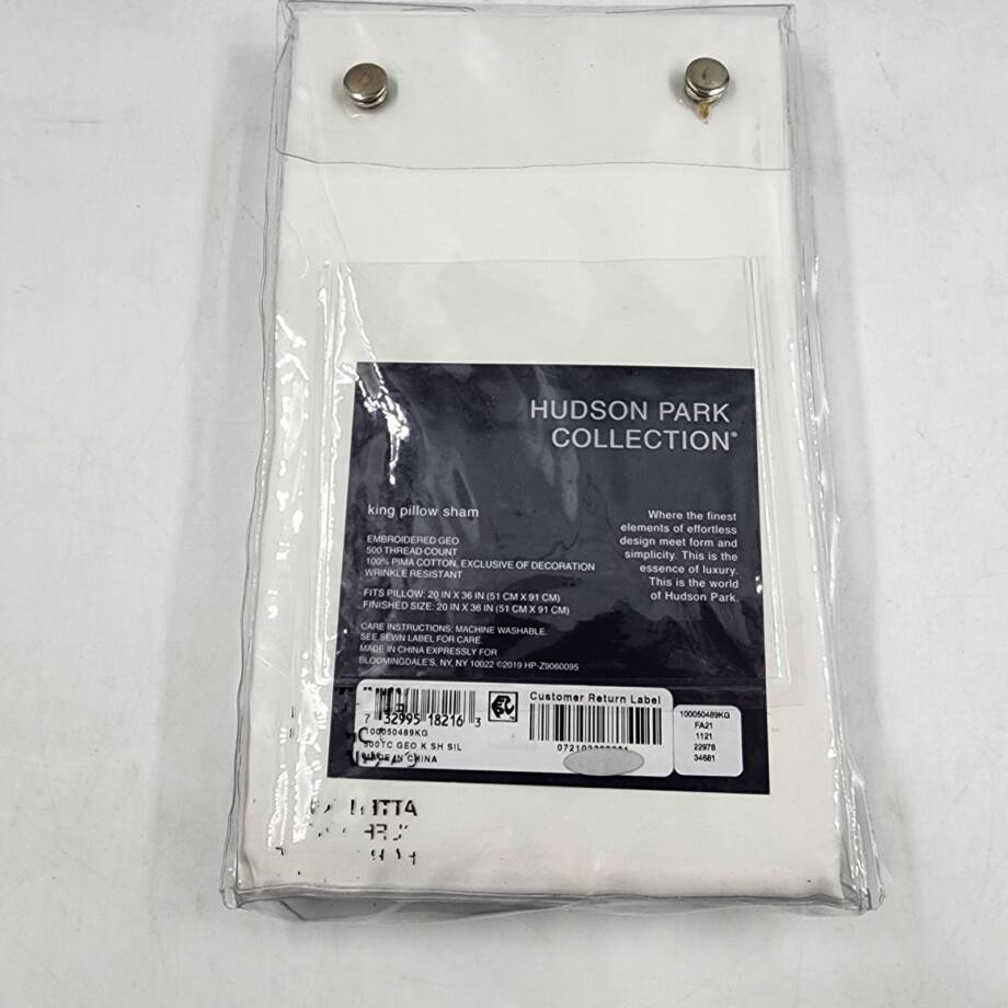 Hudson Park Collection Embroidered Geo King Pillow Sham 20in x 36in Silver
