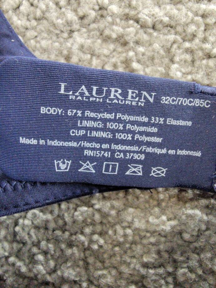 Lauren Ralph Lauren Comfort Collection Repeat-Logo T-shirt Bra Women's 32C Navy