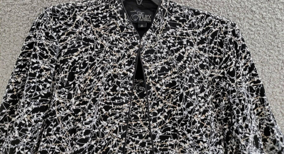 Alex Evenings Plus Size Printed Mandarin Jacket & Top Set Women's 1X Black/White