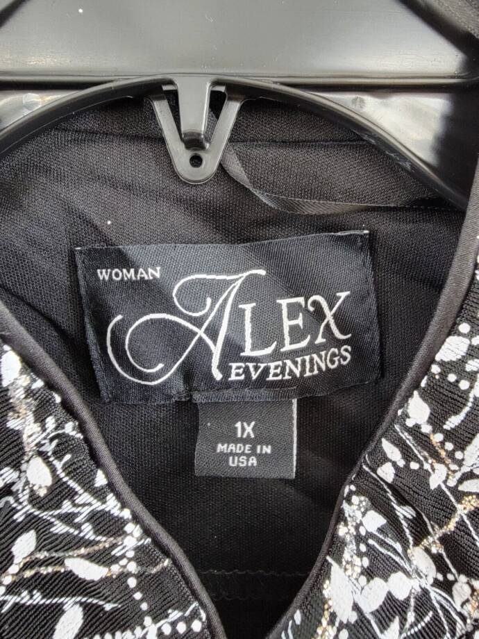 Alex Evenings Plus Size Printed Mandarin Jacket & Top Set Women's 1X Black/White