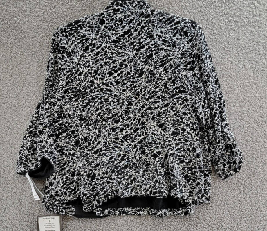 Alex Evenings Plus Size Printed Mandarin Jacket & Top Set Women's 1X Black/White