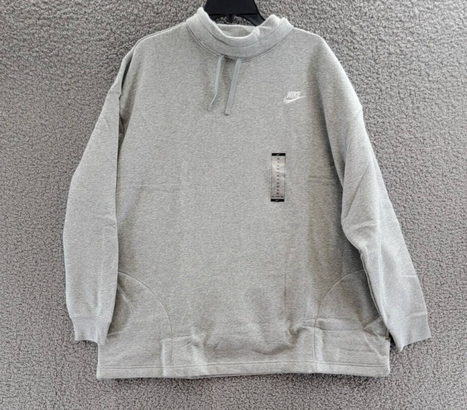 Nike Sportswear Club Fleece Oversized Mock-Neck Sweatshirt Women's XL Light Gray