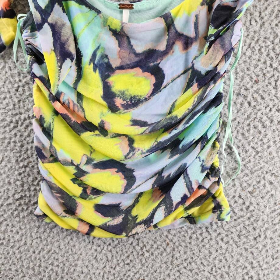 Free People Printed Avenue Tank Top Women's XS Multi Square Neck Tie Shoulder