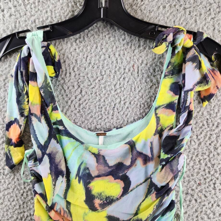 Free People Printed Avenue Tank Top Women's XS Multi Square Neck Tie Shoulder