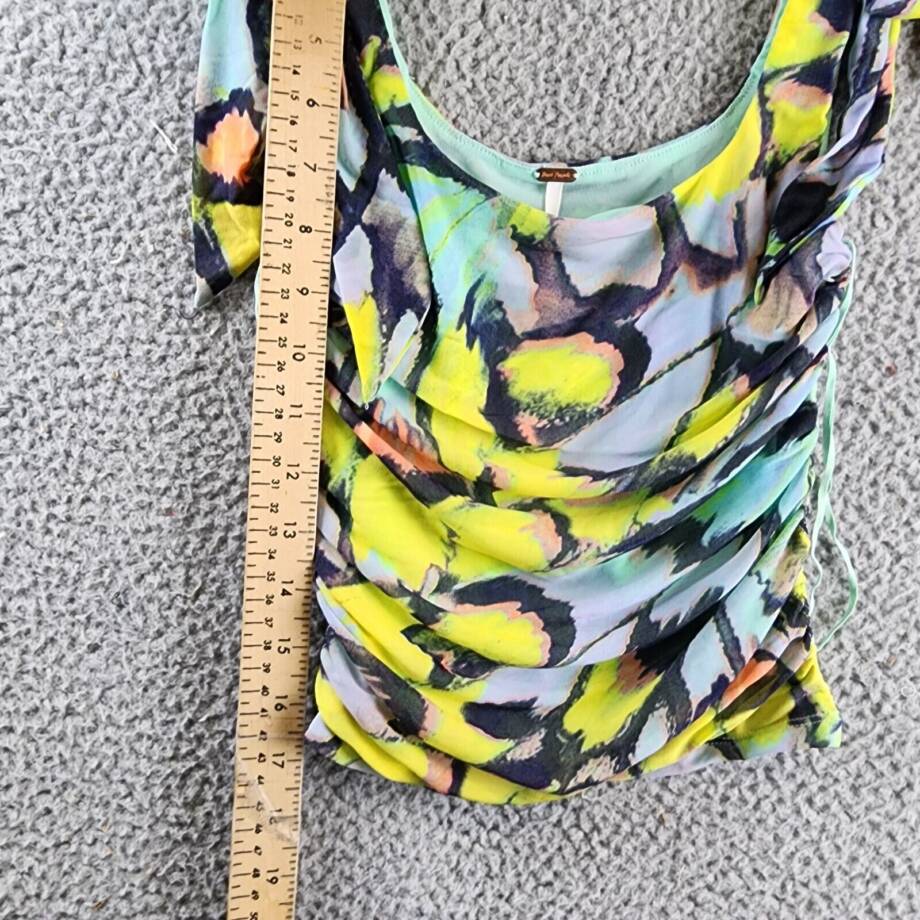 Free People Printed Avenue Tank Top Women's XS Multi Square Neck Tie Shoulder