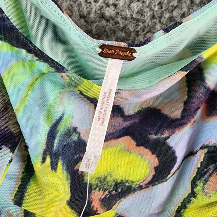 Free People Printed Avenue Tank Top Women's XS Multi Square Neck Tie Shoulder