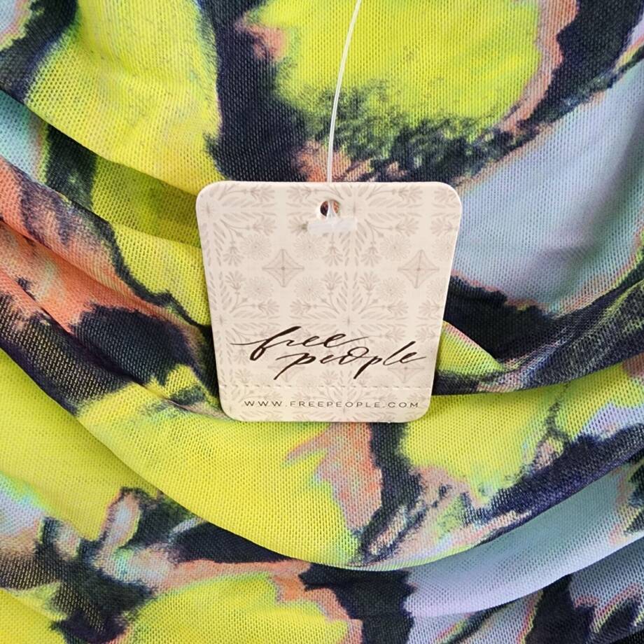Free People Printed Avenue Tank Top Women's XS Multi Square Neck Tie Shoulder