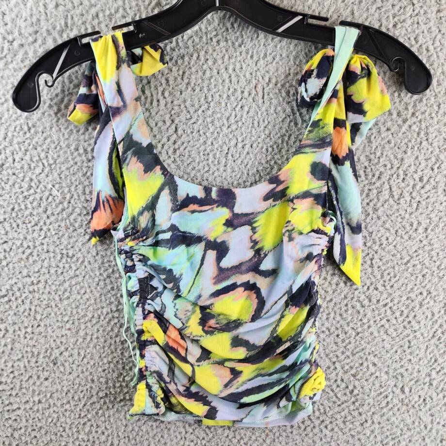 Free People Printed Avenue Tank Top Women's XS Multi Square Neck Tie Shoulder