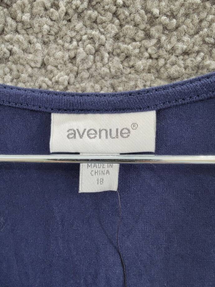 AVENUE Plus Size V Cut Out Short Sleeve Top Women's 18 Navy Asymmetric Pullover