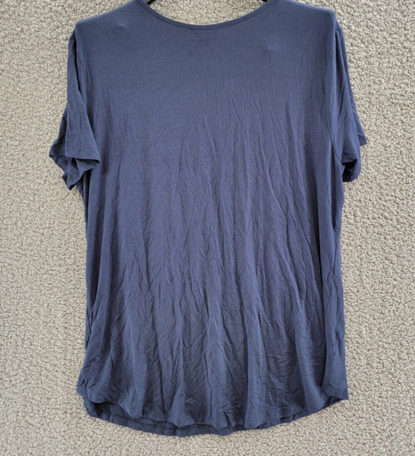 AVENUE Plus Size V Cut Out Short Sleeve Top Women's 18 Navy Asymmetric Pullover