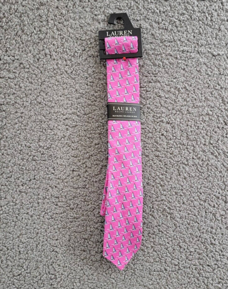 Lauren Ralph Lauren Silk Blend Classic Sailboat Tie Boys Pink/Blue Keeper Loop~