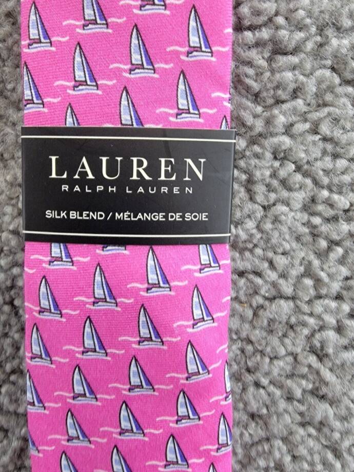 Lauren Ralph Lauren Silk Blend Classic Sailboat Tie Boys Pink/Blue Keeper Loop~