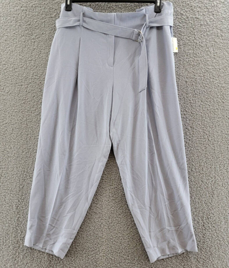 BAR III Textured Crepe Paper-Bag Straight-Leg Ankle Pants Women's 20W Moonstone+