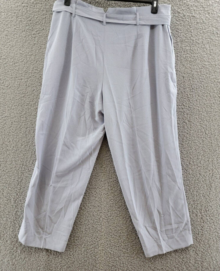 BAR III Textured Crepe Paper-Bag Straight-Leg Ankle Pants Women's 20W Moonstone+