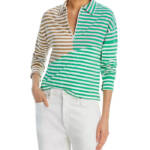 Kule The Beck Zip Neck Top Women's S Green/Beige/Pink Drop Shoulder Long Sleeve