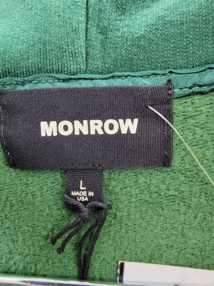 Monrow Super Soft Fleece V-Neck Hoodie Women's L Evergreen Kangaroo Pockets L/S