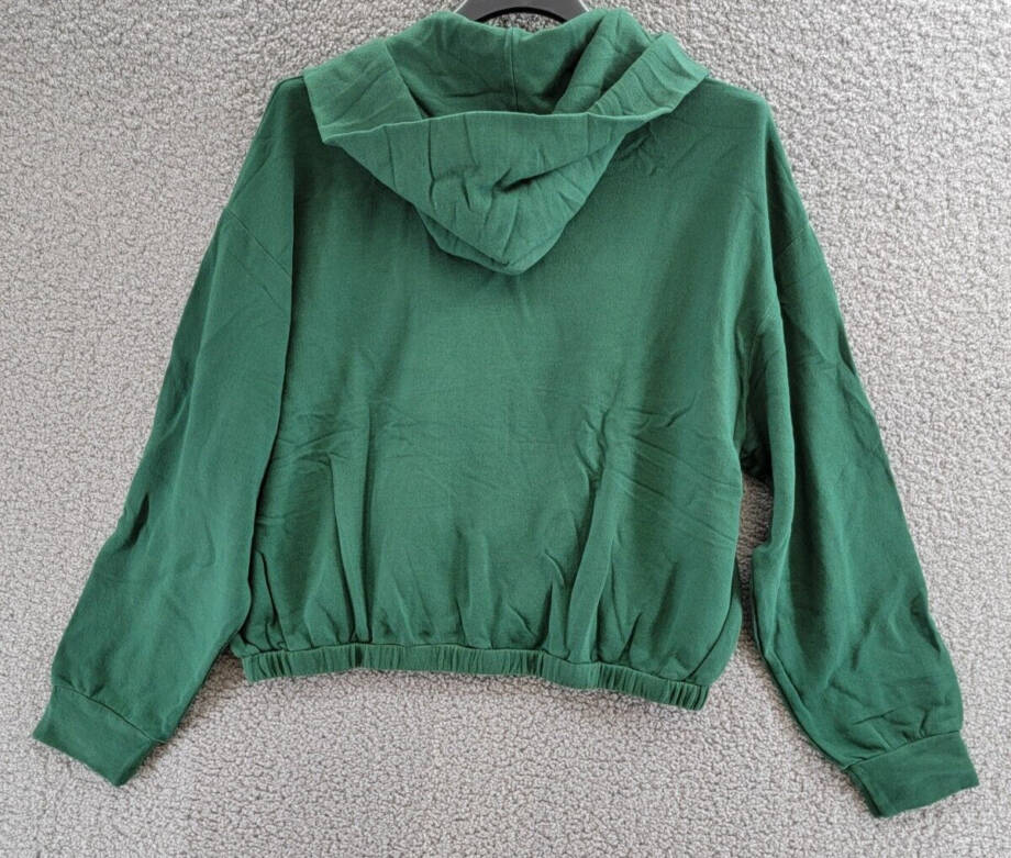 Monrow Super Soft Fleece V-Neck Hoodie Women's L Evergreen Kangaroo Pockets L/S