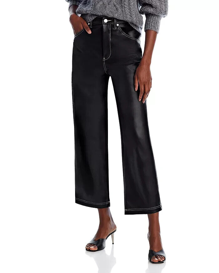 Blanknyc Faux Leather Cropped Pants Women's 27 City Bound Zip Fly Button Closure