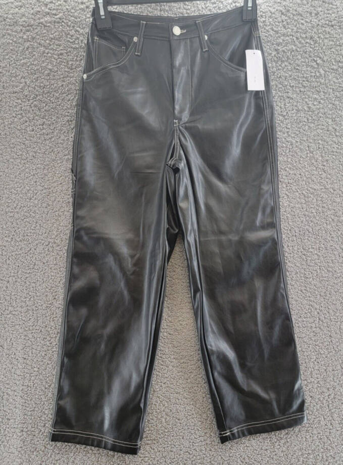 Blanknyc Faux Leather Cropped Pants Women's 27 City Bound Zip Fly Button Closure
