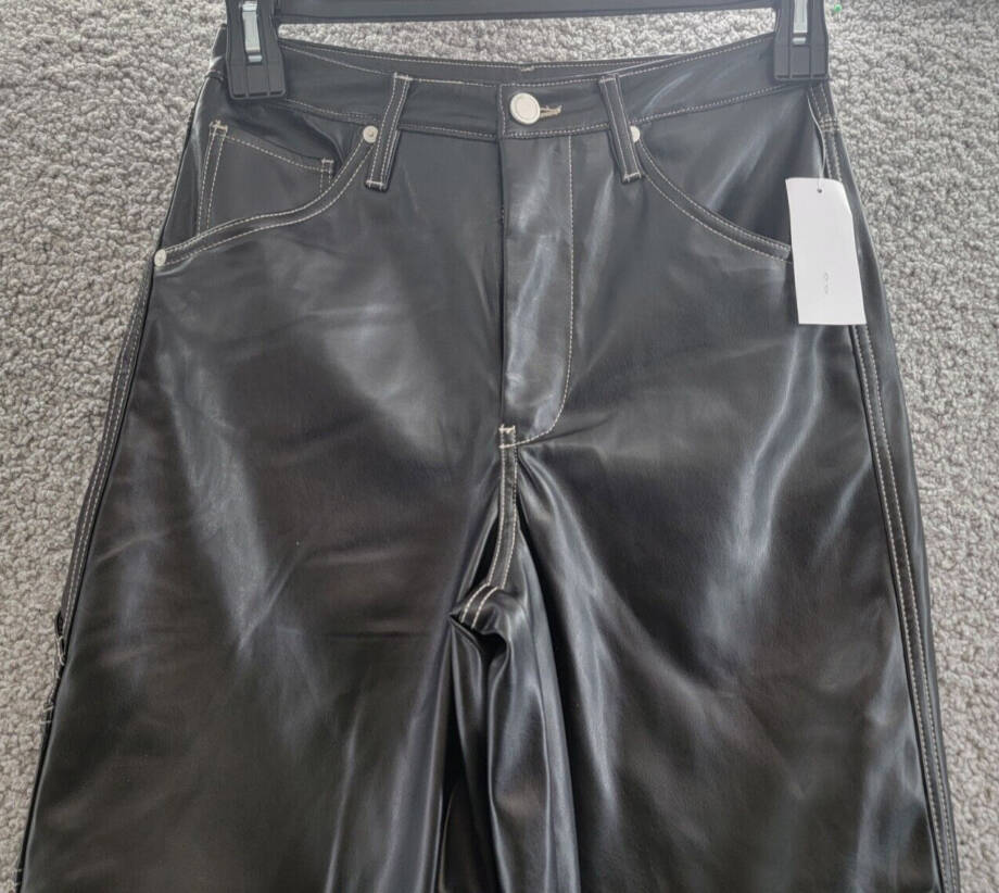 Blanknyc Faux Leather Cropped Pants Women's 27 City Bound Zip Fly Button Closure